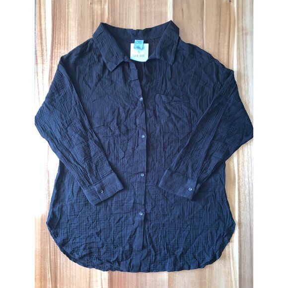 Shade & Shore Womens Black Swimsuit Cover-Up Button Down Shirtdress Size Large - Picture 11 of 13